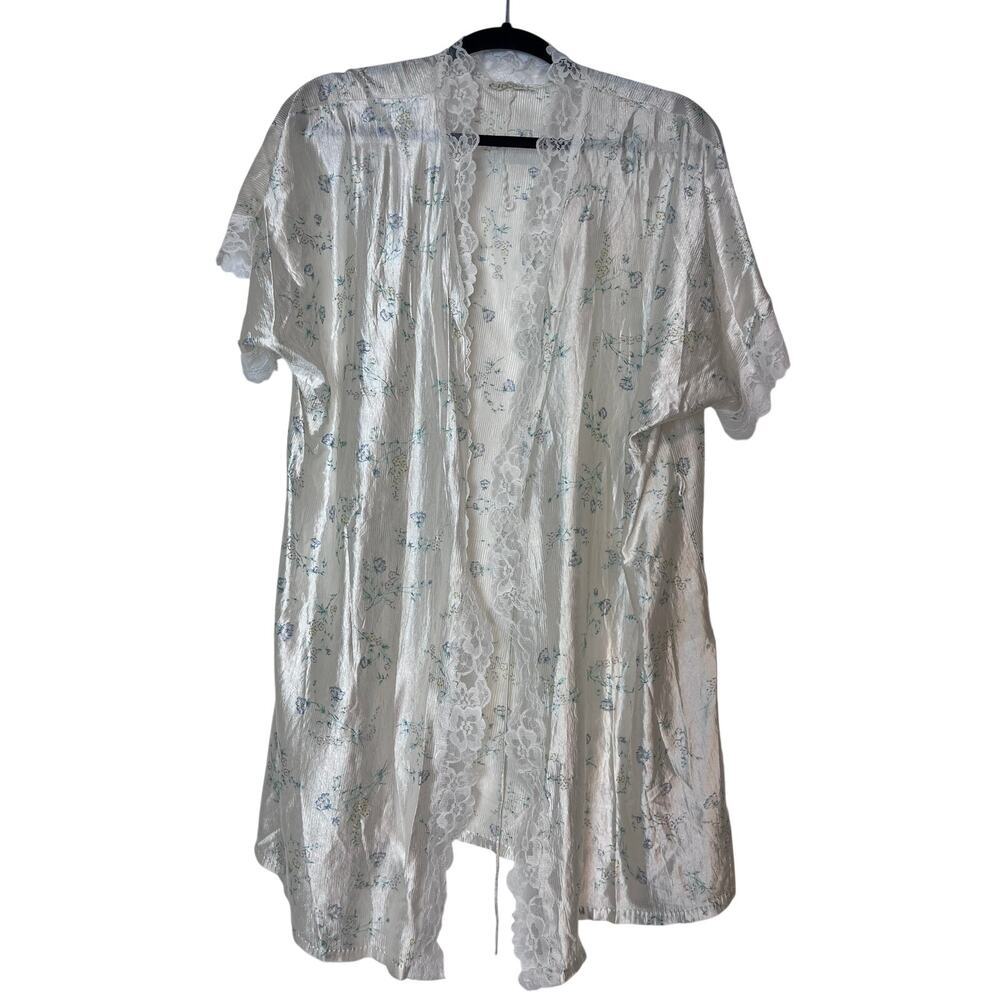 Vintage Silky 80s 90s Romantic Feminine White Floral Robe S XS